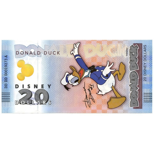 Банкнота 20 долларов в буклете Дональд Дак. Официальная коллекция Диснея Микки Маус и друзья. 2025 UNC фото 2