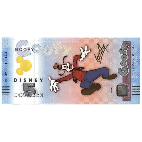 Банкнота 5 долларов в буклете Гуфи. Официальная коллекция Диснея Микки Маус и друзья. 2025 UNC фото 2