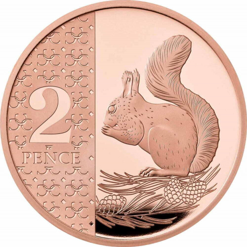 Золотая монета 2 пенса Белка в капсуле. Великобритания 2023 Proof