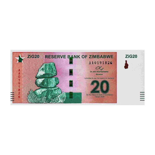 Банкнота 20 ZiG. Зимбабве 2024 UNC фото 2 Банкнота 20 ZiG. Зимбабве 2024 UNC фото 2