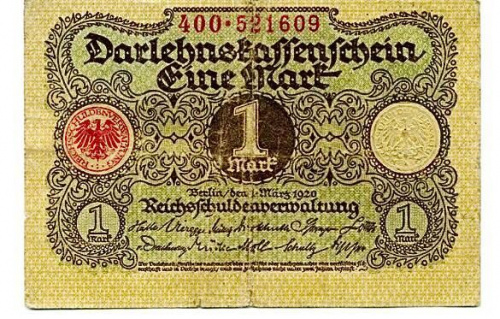Банкнота 1 марка. Германия 1920 VF-XF Банкнота 1 марка. Германия 1920 VF-XF