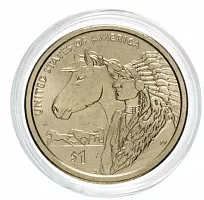 Монета 1 доллар Торговые пути XVII в. в капсуле. Коренные американцы. США P 2012 UNC