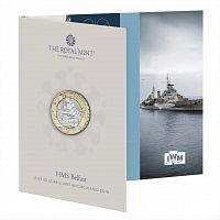 Памятная монета 2 фунта в буклете Крейсер HMS Белфаст. Великобритания 2025 BU