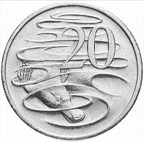 Коллекционная монета 20 центов. Австралия, год выпуска из периода 1999-2019, VF-XF