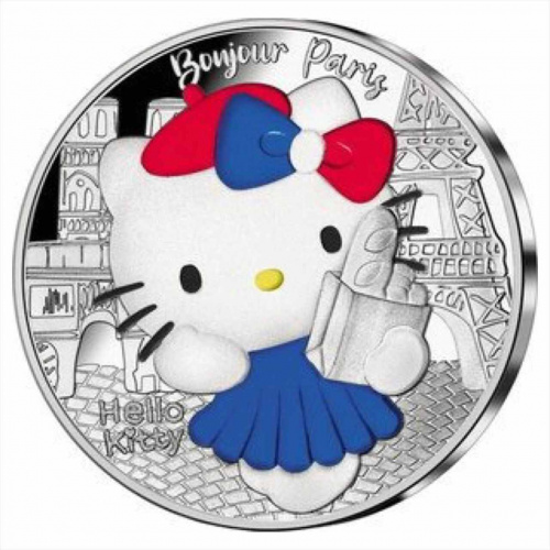 Монета 10 евро в футляре Hello Kitty. Франция 2024 PF