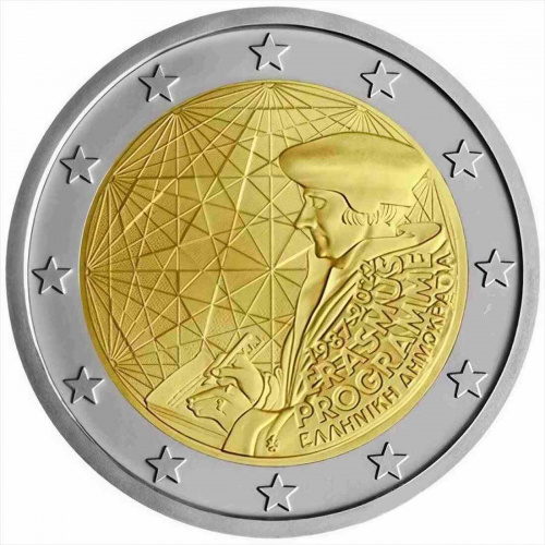 Монета 2 евро 35 лет программе Эрасмус. Греция 2022 UNC