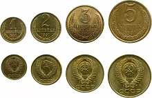 Подарочный набор из 4-х монет (1,2,3,5 копеек). СССР, 1991 г. в. Монеты в состоянии UNC (из мешка)