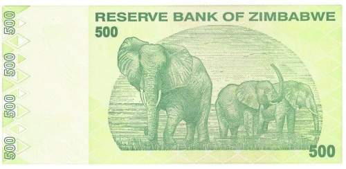 Подлинная банкнота 500 долларов, Зимбабве, 2009 г. в. Купюра в состоянии аUNC (без обращения) фото 2 Подлинная банкнота 500 долларов, Зимбабве, 2009 г. в. Купюра в состоянии аUNC (без обращения) фото 2