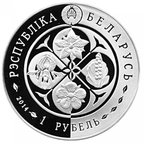 Памятная монета 1 рубль Зверобой четырехкрылый. Беларусь, 2014 г. в. Proof фото 2