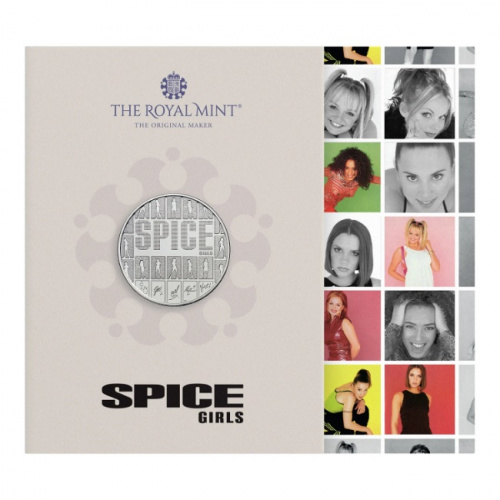 Памятная монета 5 фунтов Spice Girls в буклете. Легенды музыки. Великобритания 2026 BU Памятная монета 5 фунтов Spice Girls в буклете. Легенды музыки. Великобритания 2026 BU