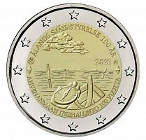Монета 2 евро 100 лет самоуправлению в Аландском регионе. Финляндия 2021 UNC