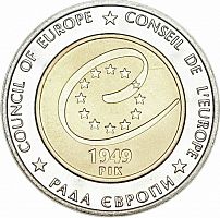 Памятная монета 5 гривен 60 лет Совету Европы. Украина, 2009 г. в. Состояние UNC (без обращения)