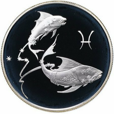 Серебряная монета в капсуле 2 рубля 925 пробы (15,55 г) Рыбы. Знаки Зодиака. Россия 2003 PF Серебряная монета в капсуле 2 рубля 925 пробы (15,55 г) Рыбы. Знаки Зодиака. Россия 2003 PF