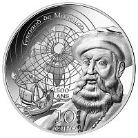 Монета 10 евро в футляре Фернан Магеллан. Франция 2021 PF