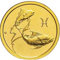 Золотая монета 999 пробы (3.2 г) 25 рублей Рыбы в капсуле. Знаки зодиака. ММД 2003 UNC