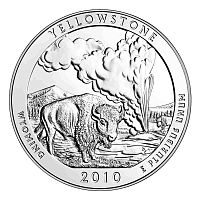 Монета 25 центов Йеллоустон. Национальные парки. США Р 2010 UNC