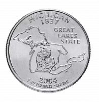 Монета 25 центов Мичиган. Штаты и территории. США D 2004 UNC