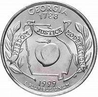 Монета 25 центов Джорджия. Штаты и территории. США D 1999 UNC