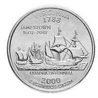 Монета 25 центов Вирджиния. Штаты и территории. США Р 2000 UNC