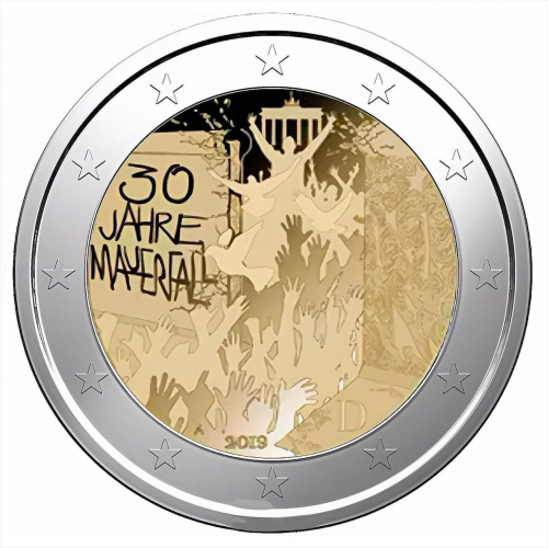 Памятная монета 2 евро Берлинская стена. Германия 2019 UNC Памятная монета 2 евро Берлинская стена. Германия 2019 UNC