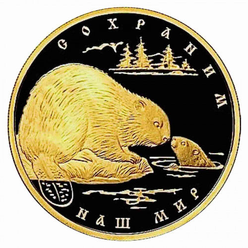 Монета 200 рублей Речной бобр. Сохраним наш мир. ММД 2008 PF Монета 200 рублей Речной бобр. Сохраним наш мир. ММД 2008 PF