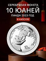 Инвестиционная серебряная монета 10 юаней в капсуле 999 пробы (30 г.) Панда. Китай, 2023 г. в. Proof