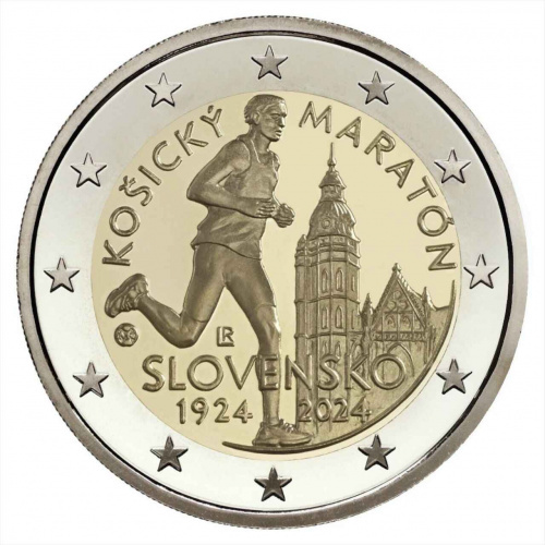 Памятная монета 2 евро 100-е Кошицкого Марафона. Словакия 2024 UNC Памятная монета 2 евро 100-е Кошицкого Марафона. Словакия 2024 UNC