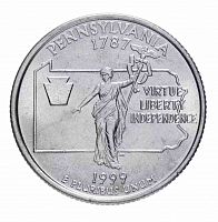 Монета 25 центов Пенсильвания. Штаты и территории. США D 1999 UNC