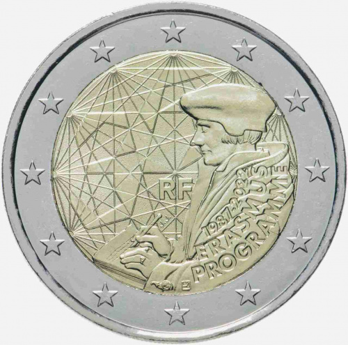 Монета 2 евро 35 лет программе Эрасмус. Франция 2022 UNC