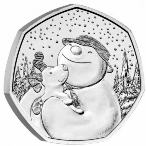 Памятная монета 50 пенсов Снеговик и Снежный пес. Великобритания, 2022 г. в. UNC (из мешка) фото 2