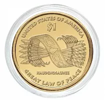 Монета 1 доллар Пояс Гайяваты в капсуле. Коренные американцы. США D 2010 UNC
