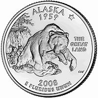 Монета 25 центов Аляска. Штаты и территории. США D 2008 UNC