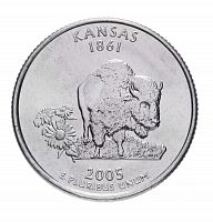 Монета 25 центов Канзас. Штаты и территории. США Р 2005 UNC