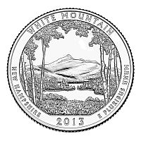 Монета 25 центов Лес Белые горы. Национальные парки. США Р 2013 UNC