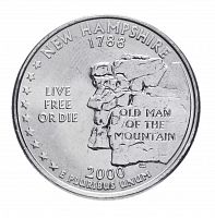 Монета 25 центов Нью Гэмпшир. Штаты и территории. США Р 2000 UNC