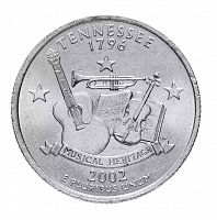Монета 25 центов Теннесси. Штаты и территории. Р США 2002 UNC