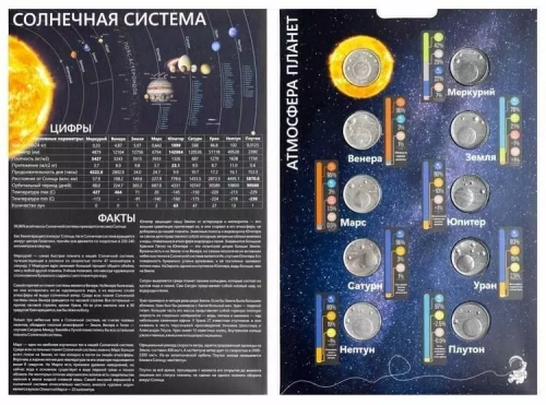 Подарочный набор из 10-ти монет 1 куруш Солнечная система в альбоме. Турция, 2022 г. в. UNC фото 3