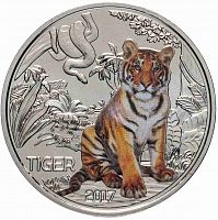 Монета 3 евро Тигр. Красочные животные. Австрия 2017 UNC