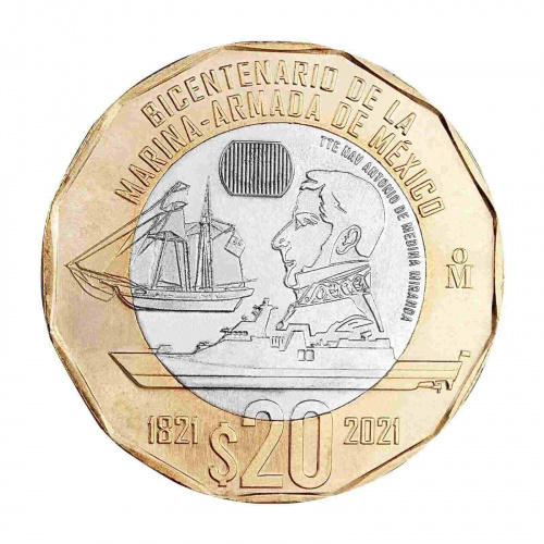 Монета 20 песо 200 лет ВМФ. Мексика 2022 UNC Монета 20 песо 200 лет ВМФ. Мексика 2022 UNC