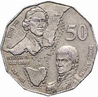 Монета 50 центов 200 лет путешествию Джорджа Басса и Мэтью Флиндерса. Австралия 1998 XF