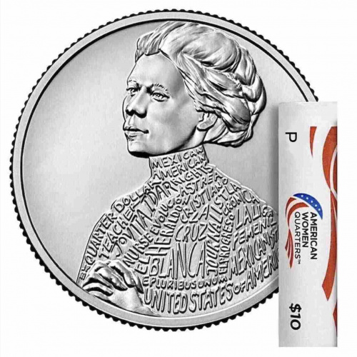 Ролл из 40 монет 25 центов Джовита Идар. Американские женщины. P США 2023 UNC Ролл из 40 монет 25 центов Джовита Идар. Американские женщины. P США 2023 UNC