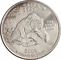 Монета 25 центов Аляска. Штаты и территории. США Р 2008 UNC