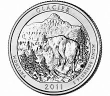 Монета 25 центов Глейшер. Национальные парки. США D 2011 UNC
