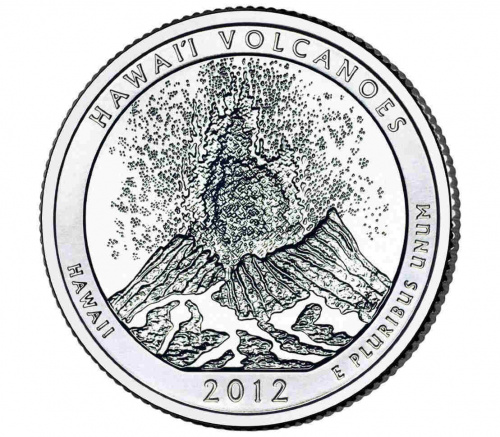 Монета 25 центов Гавайские вулканы. Национальные парки. США D 2012 UNC