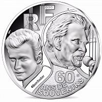 Серебряная монета в футляре 10 евро Джонни Холлидей. Франция 2020 PF