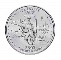 Монета 25 центов Иллинойс. Штаты и территории. США D 2003 UNC
