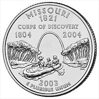 Монета 25 центов Миссури. Штаты и территории. США D 2003 UNC