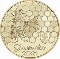 Памятная монета 5 евро в капсуле медоносная Пчела. Словакия, 2021 г. в. Монета в состоянии UNC (из мешка)