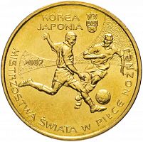 Памятная монета 2 злотых Чемпионат мира по футболу Корея-Япония. Польша, 2002 г. в. Монета в состоянии UNC (из мешка)