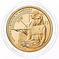 Монета 1 доллар Индейское гостеприимство в капсуле. Сакагавея. США D 2014 UNC